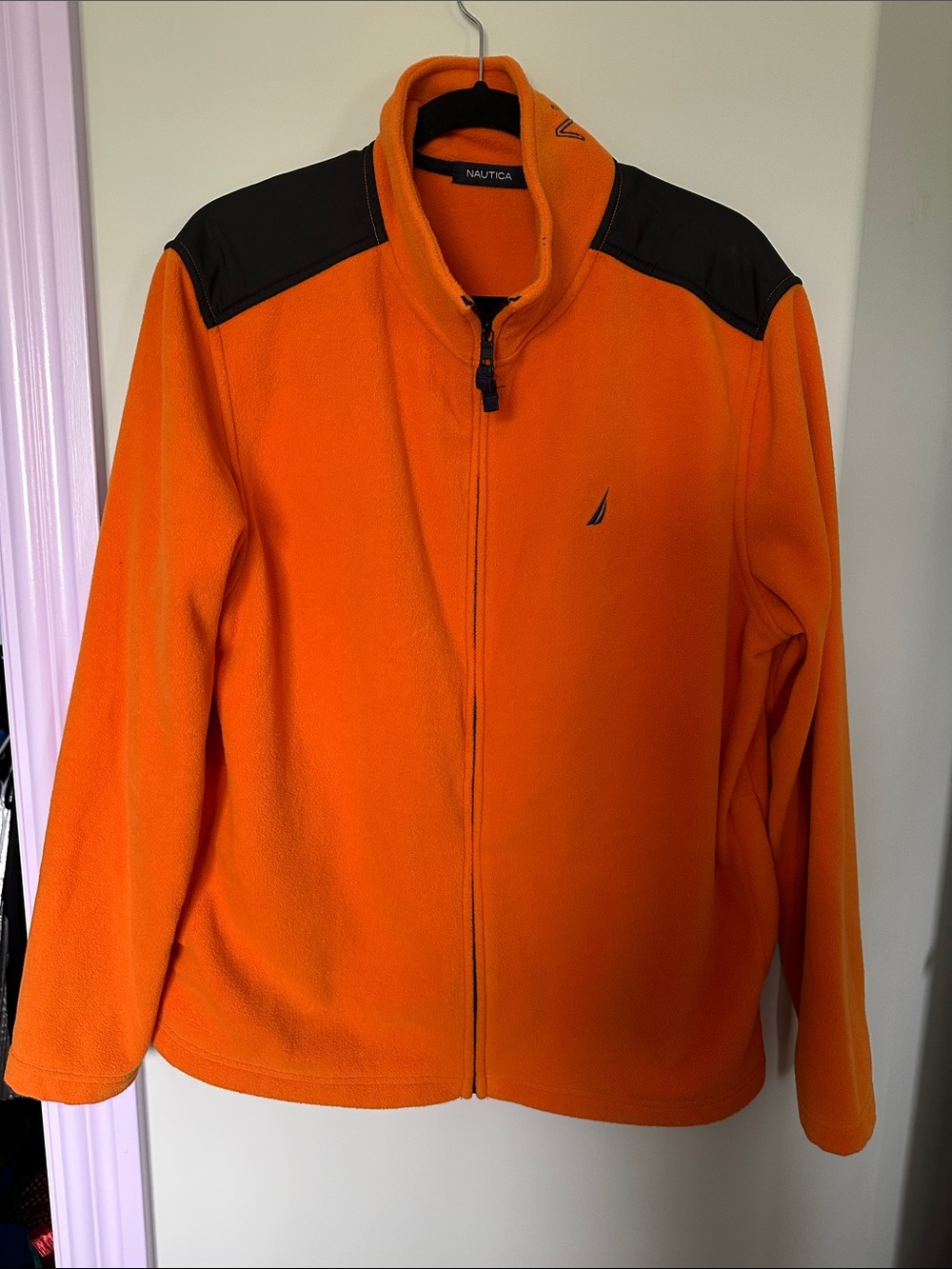 Nautica Orange Fleece Jacket with Black Shoulder Panels